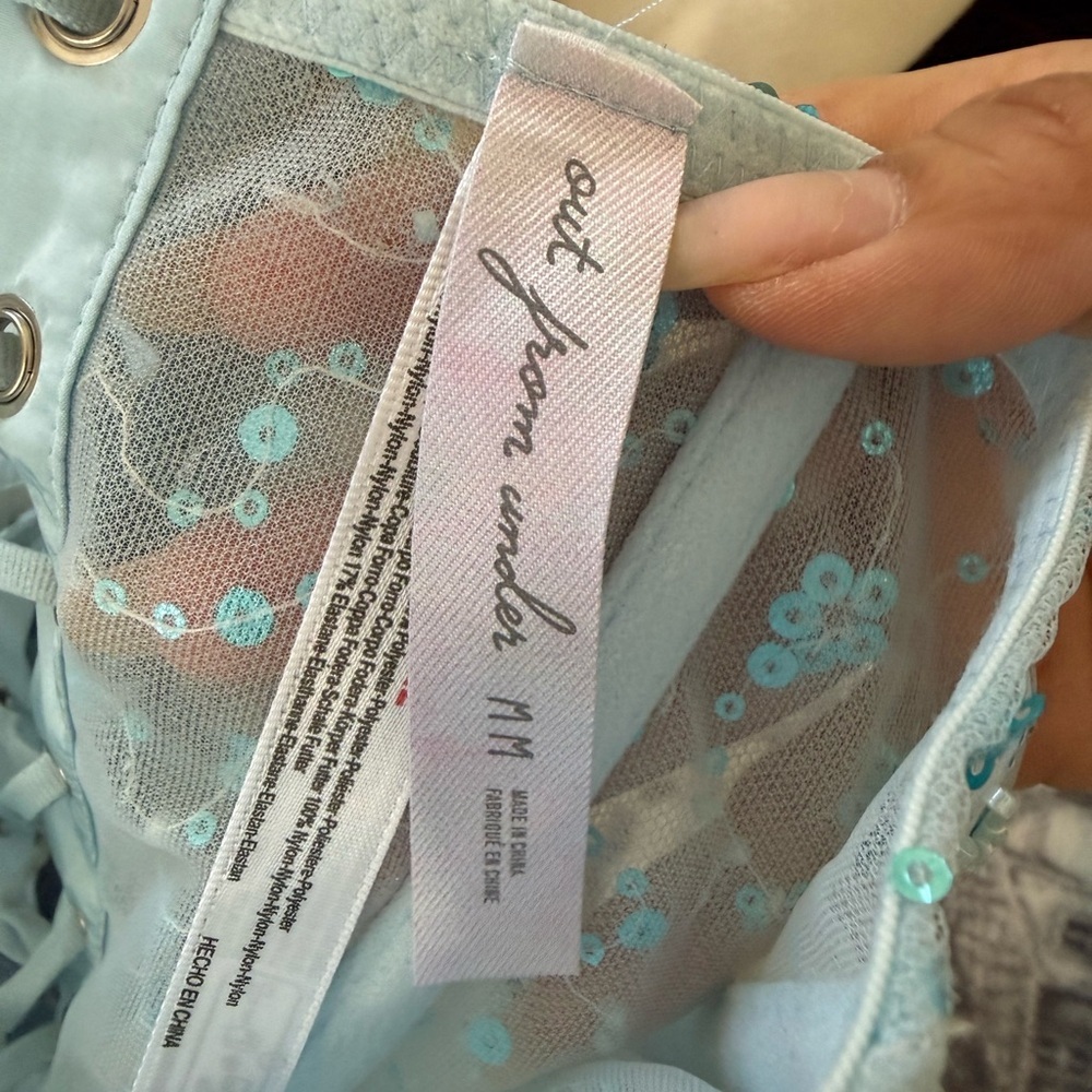 Out From Under UO Sequin Mesh Corset Top M | Fairycore Y2K Lace Up Bow Bustier - Picture 5 of 5